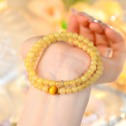 Golden Rutilated Quartz & Tiger Eye Double Circle Bracelet | Wealth & Protection Amulet for Women