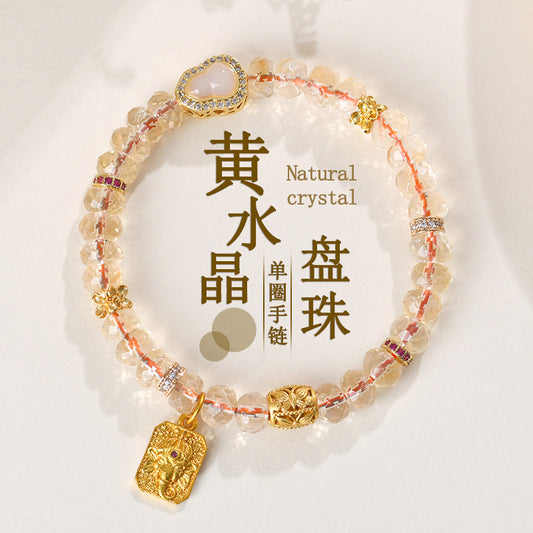 Natural Yellow Crystal Faceted Bead Bracelet | Lucky Charm for Wealth & Positivity