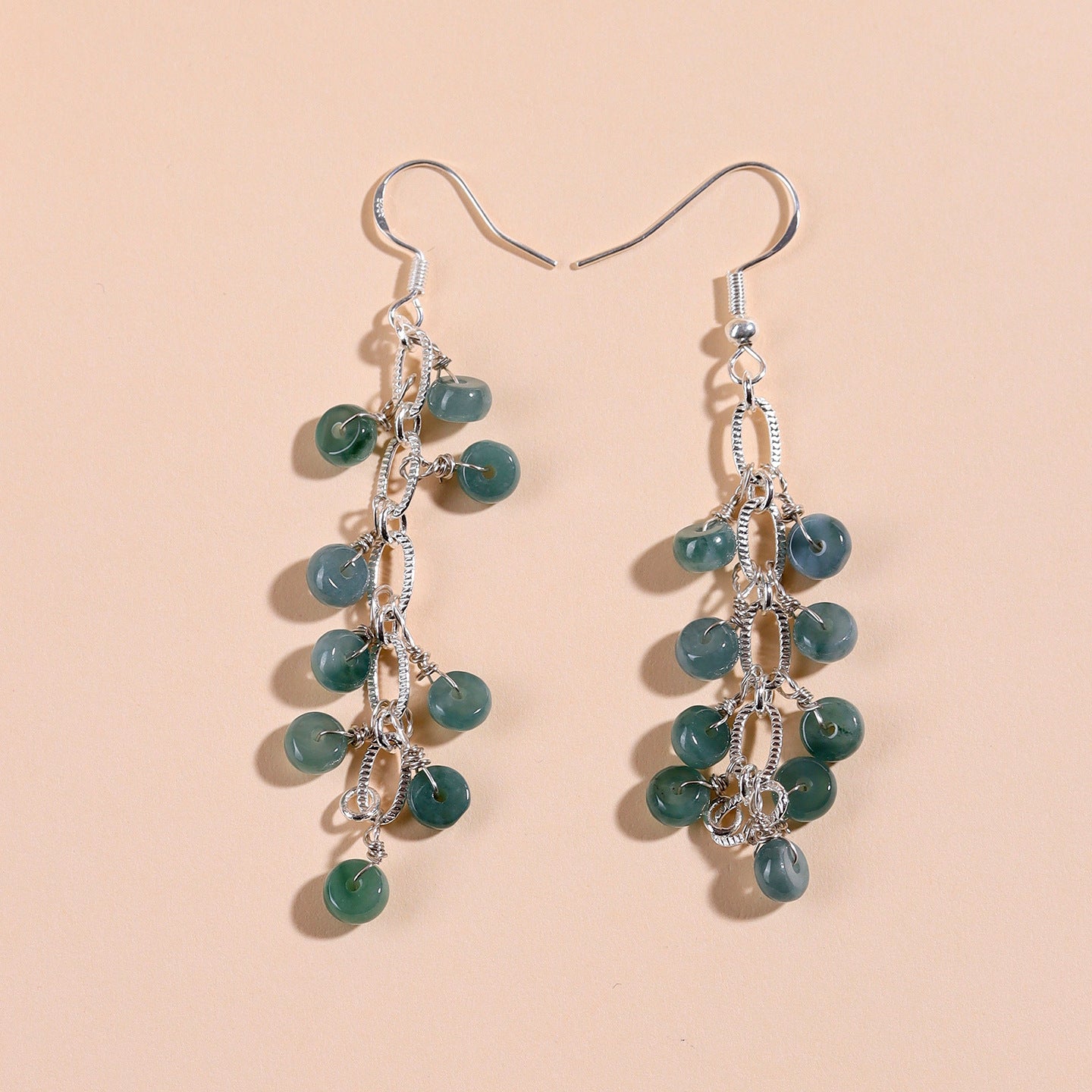 Natural Blue Green Jade Earrings with Tassel | Chinese Style Light Luxury Women's Jewelry