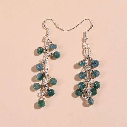 Natural Blue Green Jade Earrings with Tassel | Chinese Style Light Luxury Women's Jewelry