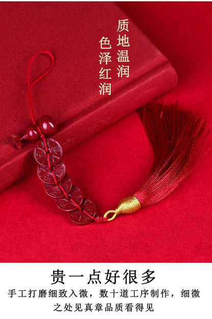 Natural Purple Gold Cinnabar Five Emperors Coin Gourd Amulet for Protection and Wealth