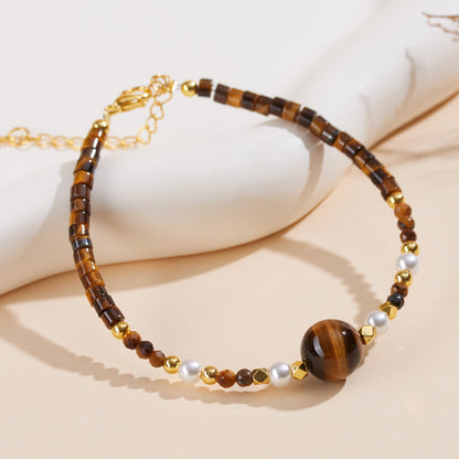 Natural Tiger Eye Stone Bracelet - Courage & Wealth Amulet for Women