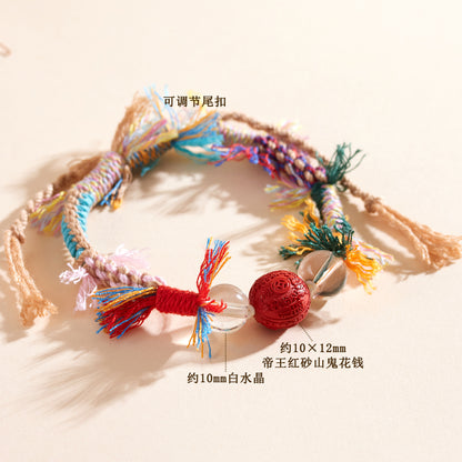 Natural Imperial Red Cinnabar Mountain Ghost Flower Tibetan Bracelet - Spiritual Protection & Fashion
