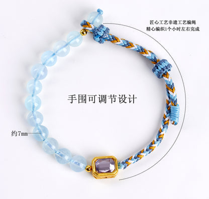 Natural Aquamarine Crystal Handmade Braided Bracelet | Chinese Style Spiritual Protection Jewelry