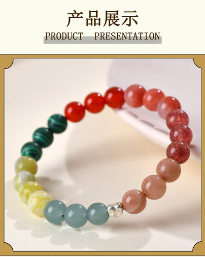 Natural Multi-Gemstone Crystal Five Elements Balance Bracelet for Men and Women