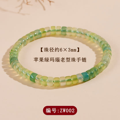 Natural Agate Chalcedony Single Circle Bracelet with Silver Obsidian Lapis Lazuli - Spiritual Women's Jewelry