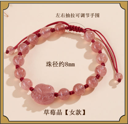 Natural Silver Obsidian Strawberry Crystal Cat Claw Couple Bracelet - Love Protection Handmade Bracelet