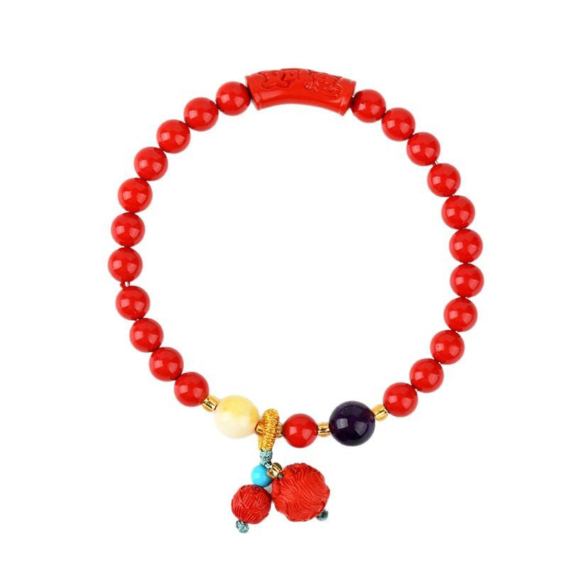 Natural Imperial Red Cinnabar Auspicious Ruyi Bracelet - Chinese Zodiac Year Lucky Charm