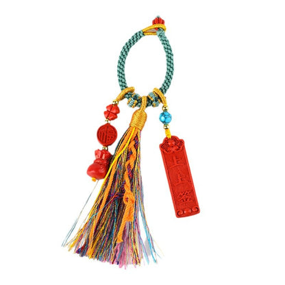 Natural High-Content Cinnabar Keychain for Wealth and Prosperity | Handwoven Feng Shui Charm