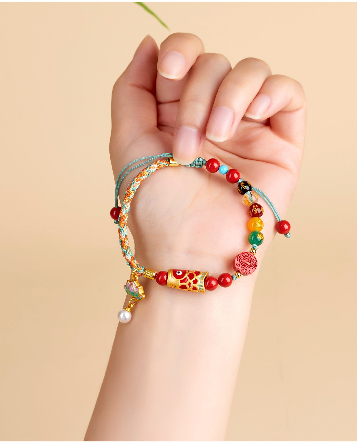 Imperial Red Cinnabar Five-Way God of Wealth Bracelet - Handmade Wealth Amulet