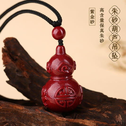 Natural Purple Gold Cinnabar Gourd Pendant Necklace - Feng Shui Lucky Charm for Wealth and Protection