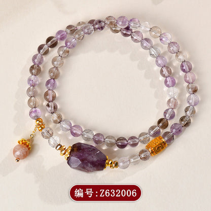 Natural Super Seven Crystal Purple Phantom Double Circle Bracelet - Spiritual Energy & Elegance for Women