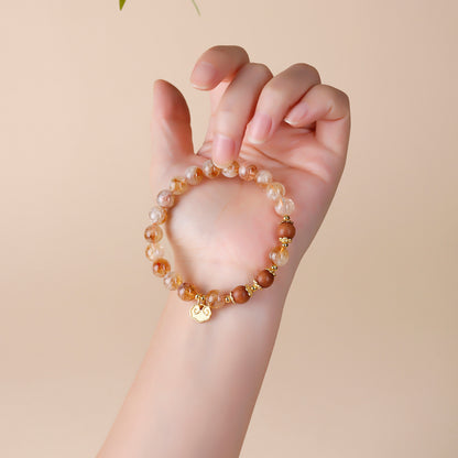 Natural Yellow Pagoda Crystal & Sandalwood Lucky Bracelet with Xiangyun Pendant