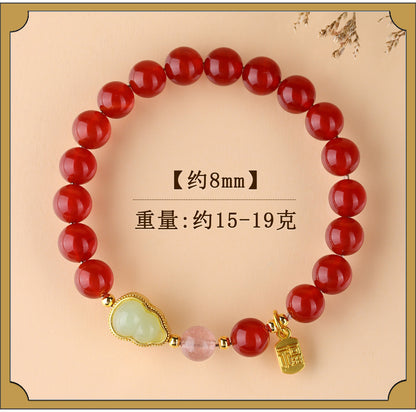 Natural Red Agate Strawberry Crystal Gourd Bracelet | Chinese Style Fortune Prosperity Unisex