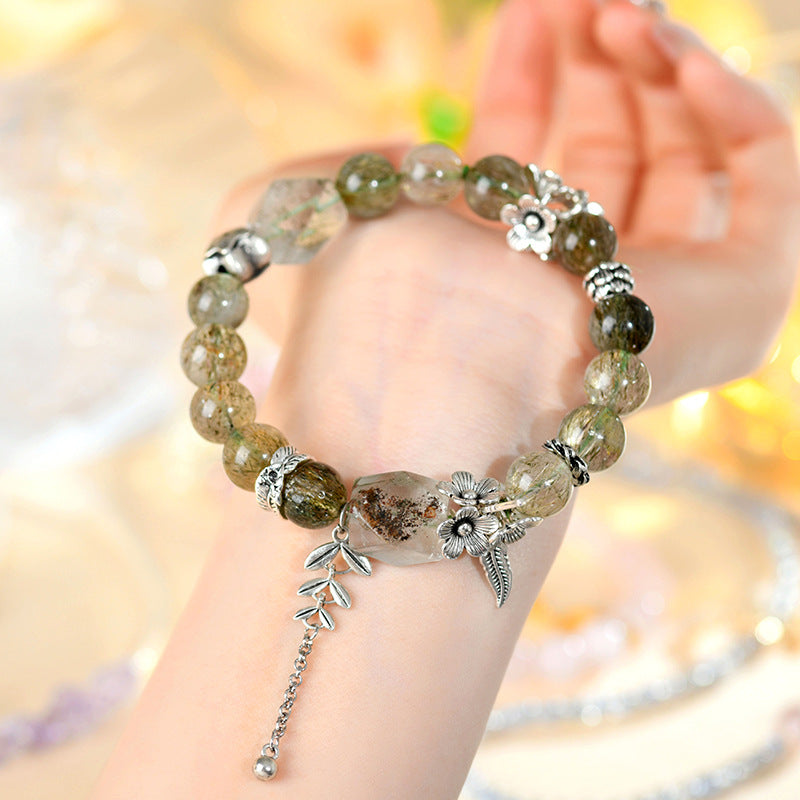 Natural Green Tourmaline Hair Crystal Bracelet | Wealth Protection & Spiritual Energy Amulet