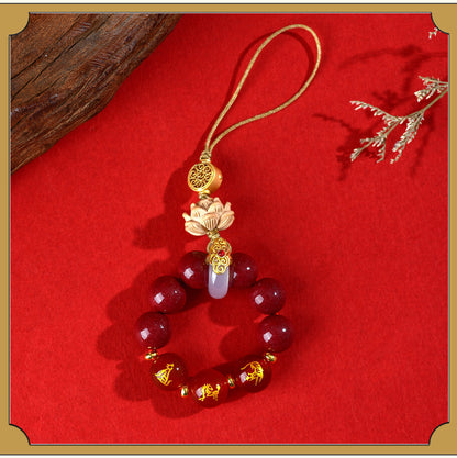 Natural Purple Gold Cinnabar Zodiac Three-in-One Keychain Pendant for Luck and Protection
