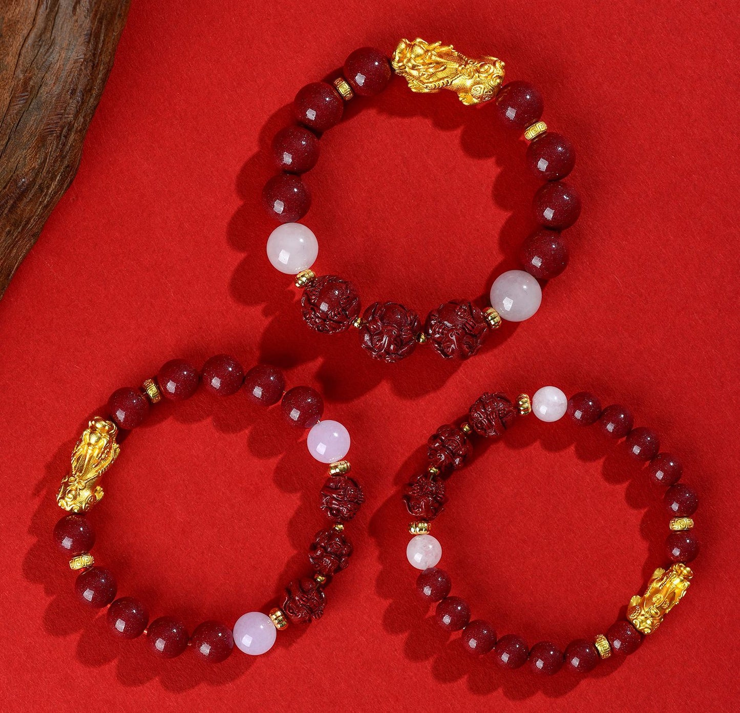 Natural Purple Gold Cinnabar Zodiac Pixiu Bracelet | Wealth Attraction & Protection Talisman