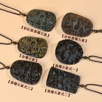 Natural Obsidian S Dragon Pendant - Zodiac Year Charm for Protection and Prosperity