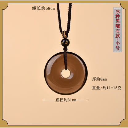 Natural Obsidian White Agate Peace Buckle Pendant - Chinese Style Zodiac Harmony Necklace