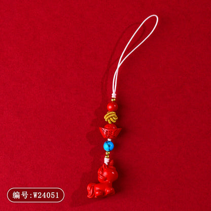 Imperial Red Cinnabar Zodiac Horse Phone Pendant - Natural Mineral Protection & Fortune Keychain