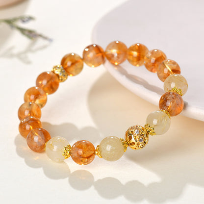 Yellow Pagoda Rutilated Quartz Bracelet - Chinese Style Women's Spiritual Jewelry