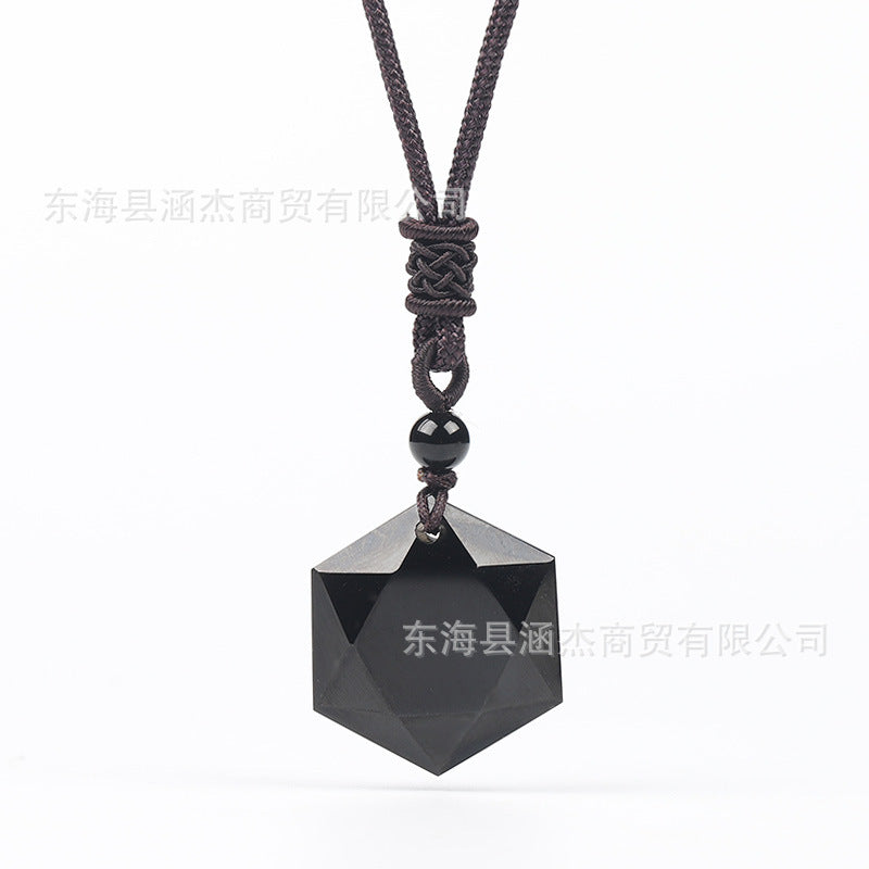 Natural Obsidian Hexagram Pendant - Spiritual Protection Amulet for Men & Women