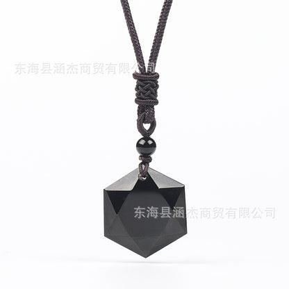 Natural Obsidian Hexagram Pendant - Spiritual Protection Amulet for Men & Women