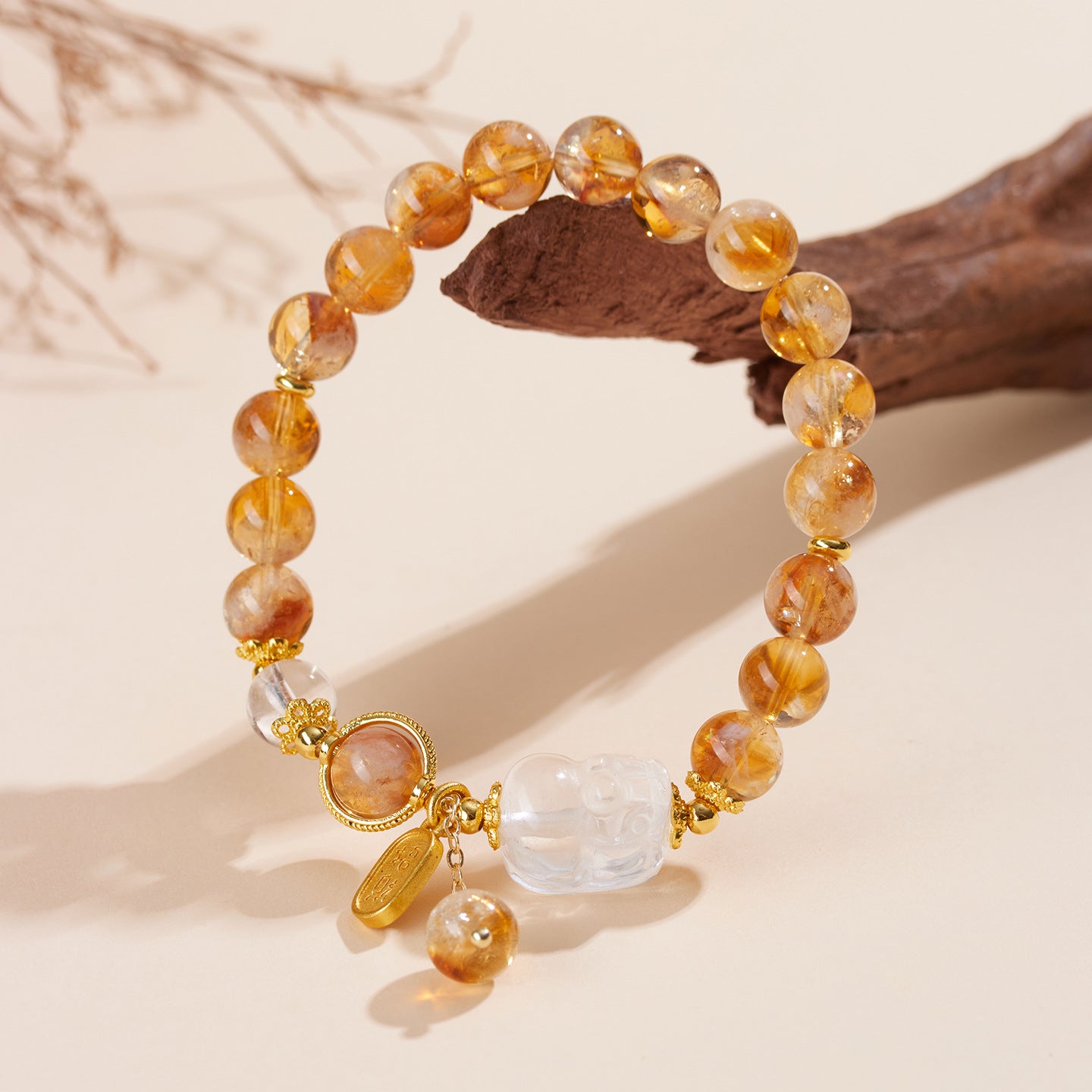 Natural Yellow Pagoda Crystal & White Crystal Pixiu Bracelet - Lucky Charm for Women