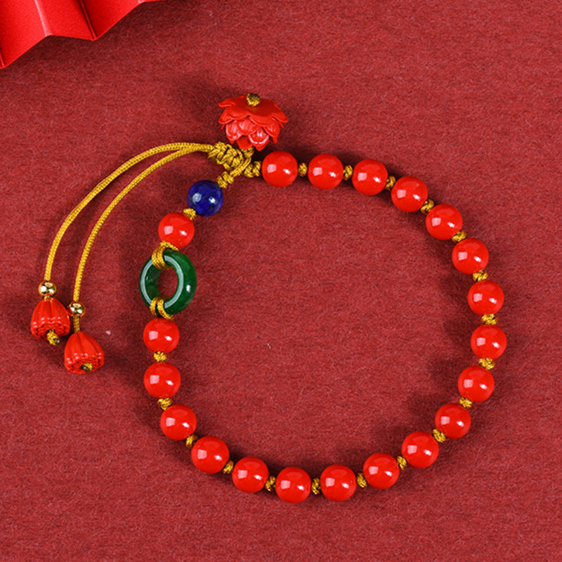 Natural Cinnabar Lotus Bracelet for Good Luck and Fortune | Ancient Chinese Style Handcrafted Jewelry