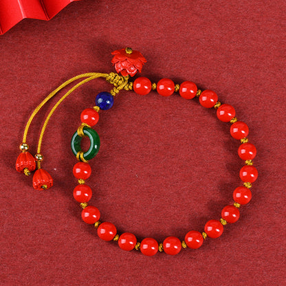 Natural Cinnabar Lotus Bracelet for Good Luck and Fortune | Ancient Chinese Style Handcrafted Jewelry