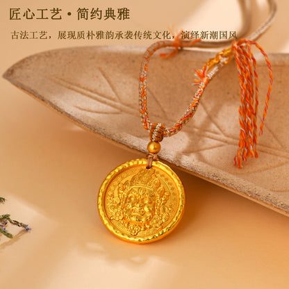 Golden Wealth God Pendant Tibetan Necklace - Prosperity and Protection Amulet