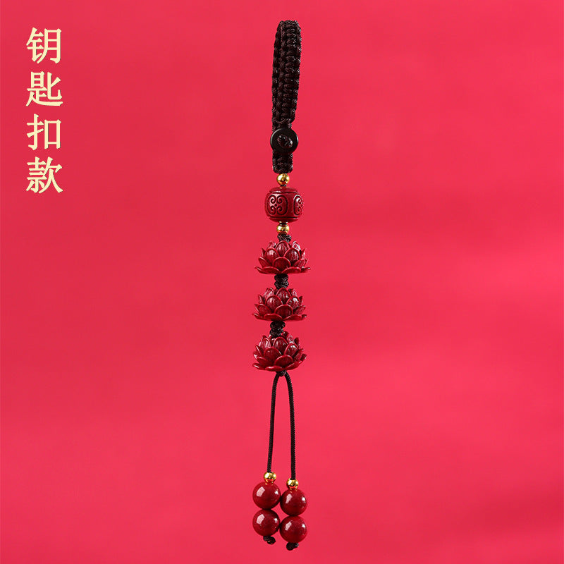 Natural Purple Gold Cinnabar Step by Step Lotus Pendant - Ancient Style Keychain for Phone and Bag