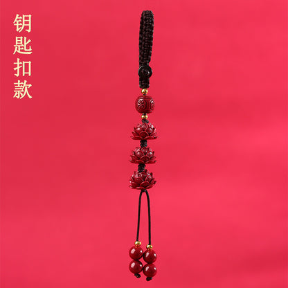 Natural Purple Gold Cinnabar Step by Step Lotus Pendant - Ancient Style Keychain for Phone and Bag
