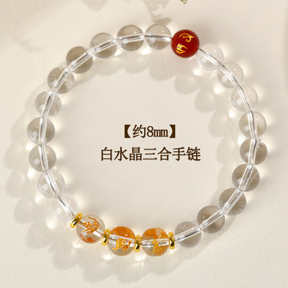 Pure White Crystal Three-in-One Zodiac Buddha Bead Bracelet for Couples - Harmony & Protection