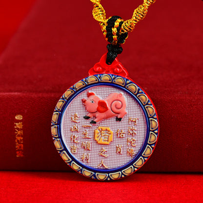 Double-Sided Cinnabar Zodiac Eight Immortals Pendant for Protection and Fortune