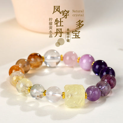 Lemon Yellow Crystal Phoenix Peony Bracelet | Natural Gemstone Women's Spiritual Jewelry