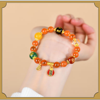 Sweet Heart Agate Five-Way Wealth God Bracelet | Wealth Attraction & Spiritual Protection Amulet