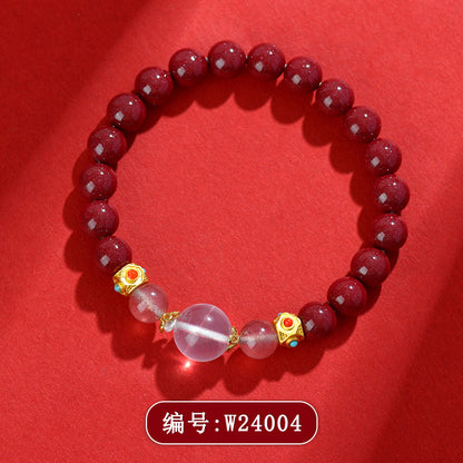 Natural Raw Cinnabar Purple Gold Sand Imperial Red Sand Strawberry Crystal Bracelet - Women's Mystical Talisman