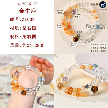 Natural Crystal Zodiac Bracelet | Multi-Gemstone Protection & Luck Charm for Women