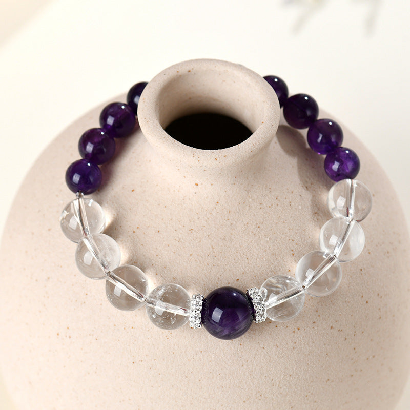 Natural Uruguay Amethyst & White Crystal Bracelet - Spiritual Harmony & Elegance for Women