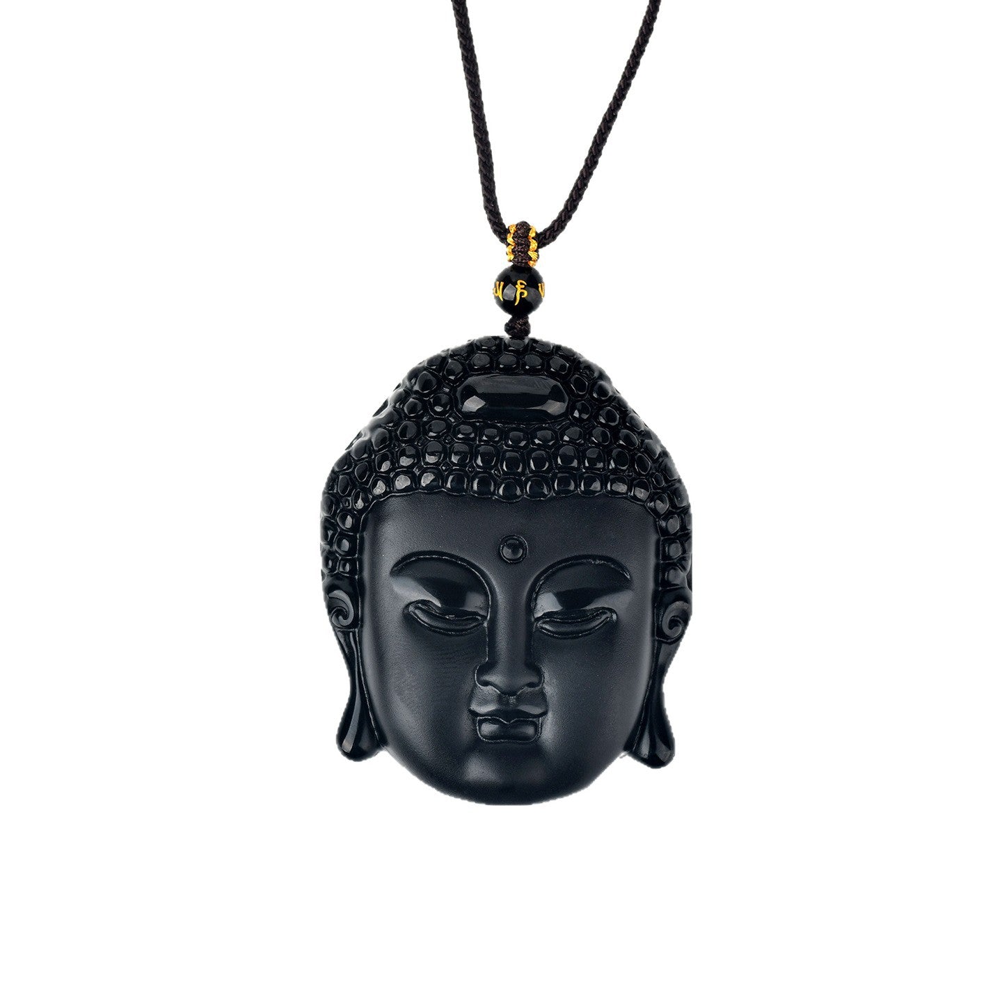 Natural Matte Obsidian Shakyamuni Buddha Head Pendant - Spiritual Protection Amulet
