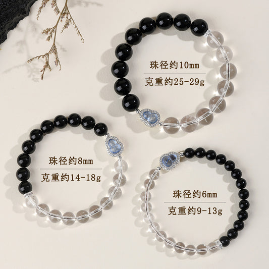 Natural Obsidian White Crystal Gourd Bracelet | Fortune Health Protection Spiritual Jewelry