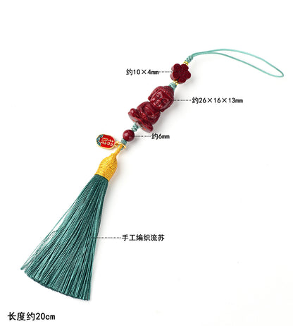 Natural Purple Gold Cinnabar Infant Buddha Charm with Handwoven Tassel for Phone & Bag