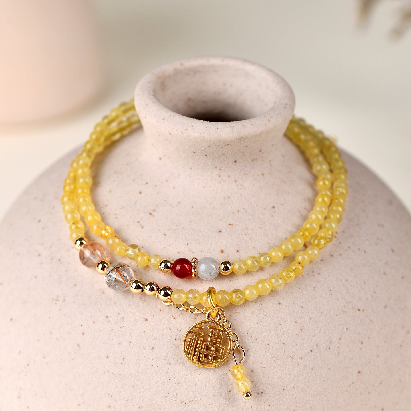 Natural Golden Rutilated Quartz Double Circle Bracelet | Wealth Attraction & Adjustable Mystical Design