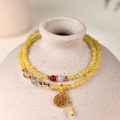 Natural Golden Rutilated Quartz Double Circle Bracelet | Wealth Attraction & Adjustable Mystical Design