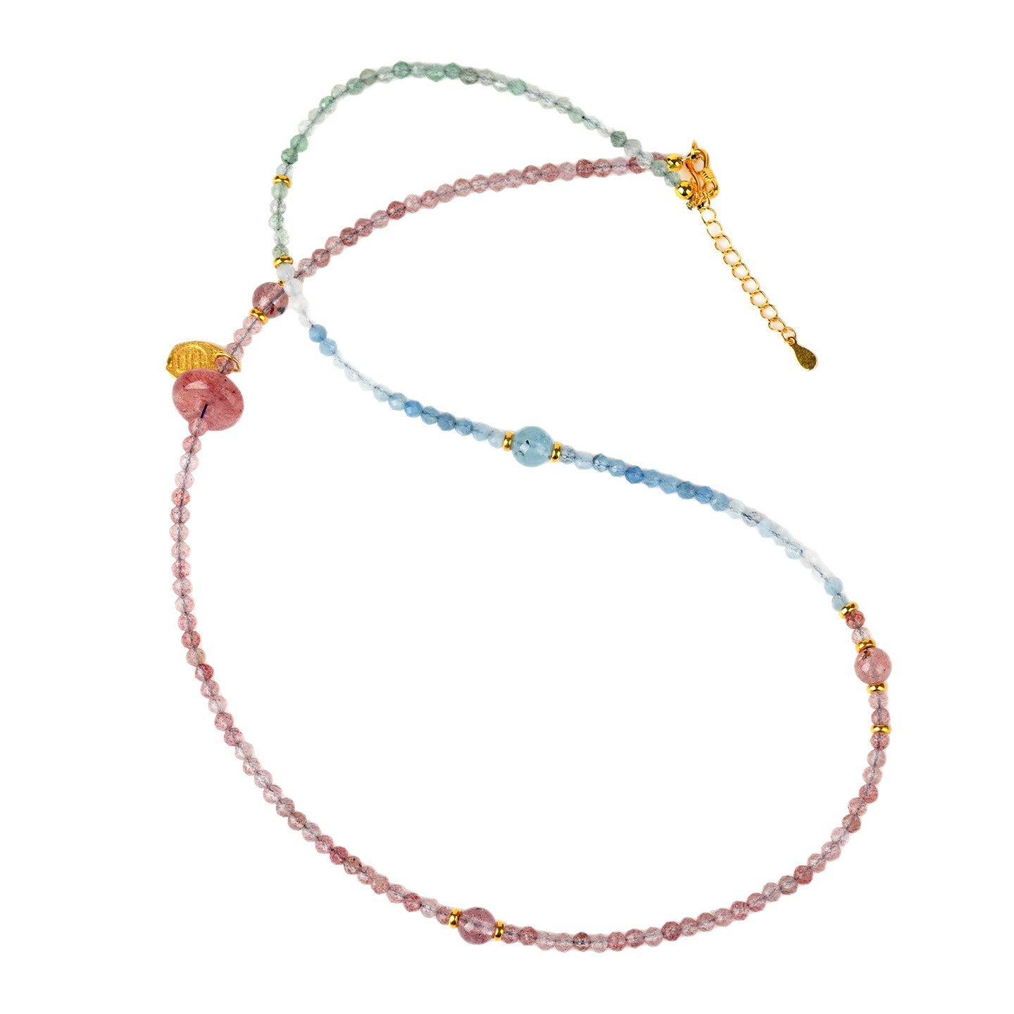 Natural Aquamarine Strawberry Crystal Collarbone Necklace | Elegant Protection & Luck Charm