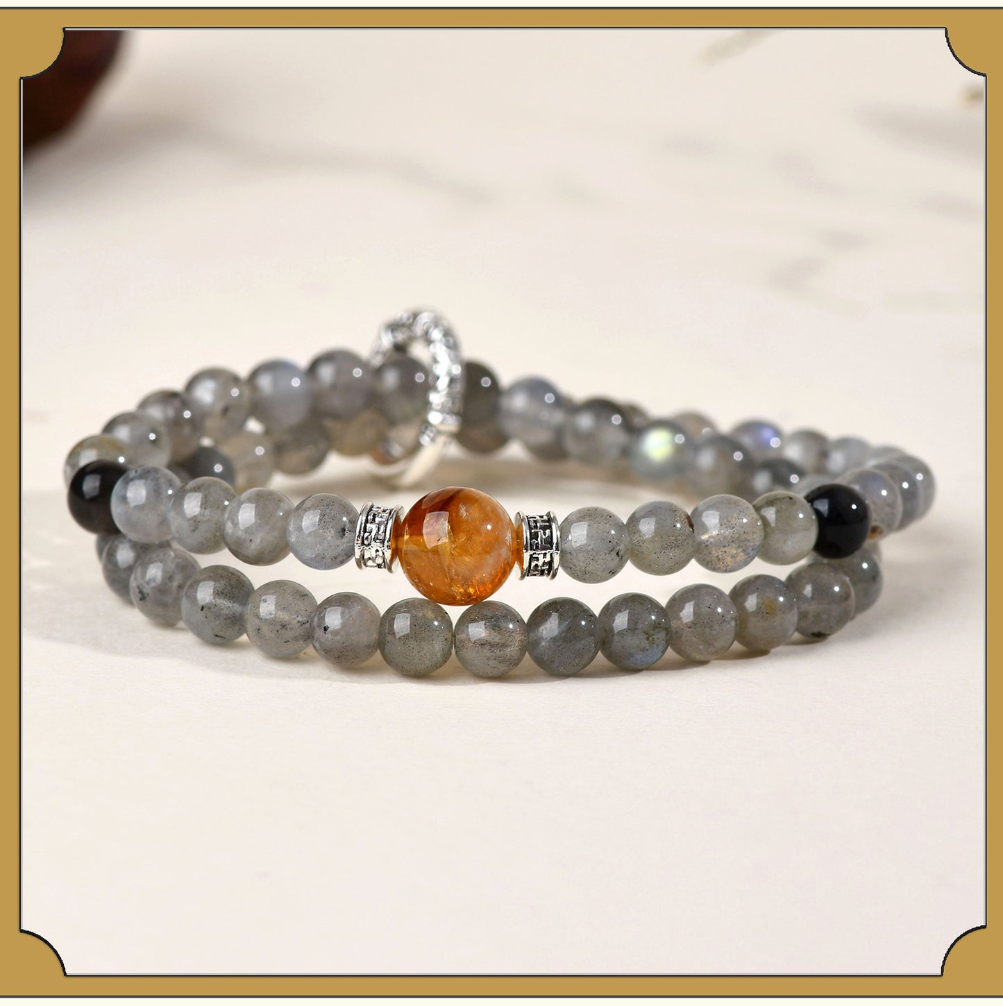 Natural Silver Obsidian Gray Moonlight Double Circle Bracelet - Spiritual Protection & Energy Balance