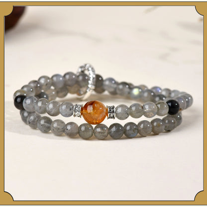 Natural Silver Obsidian Gray Moonlight Double Circle Bracelet - Spiritual Protection & Energy Balance