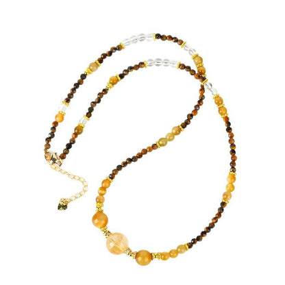 Natural Yellow Tower Crystal & Tiger Eye Three-Circle Necklace Bracelet for Women | Wealth & Protection Talisman