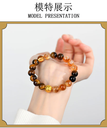 Yellow Tiger Eye Crystal Bracelet with Copper Coin Beads - Chinese Style Lucky Charm